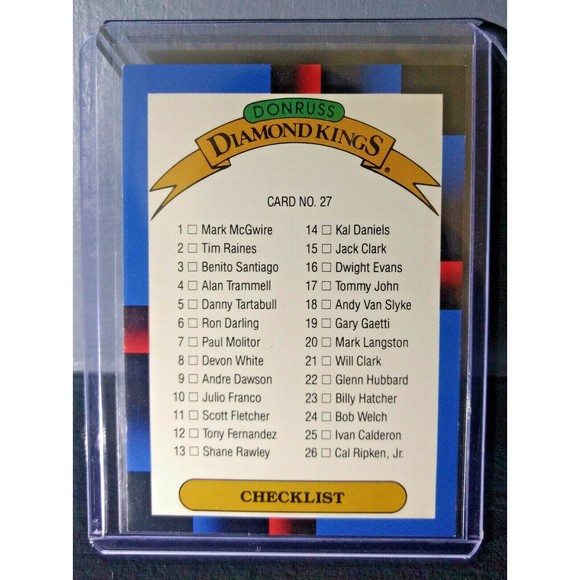 1988 Checklist Donruss Diamond Kings #27 Baseball Card - Picture 1 of 2